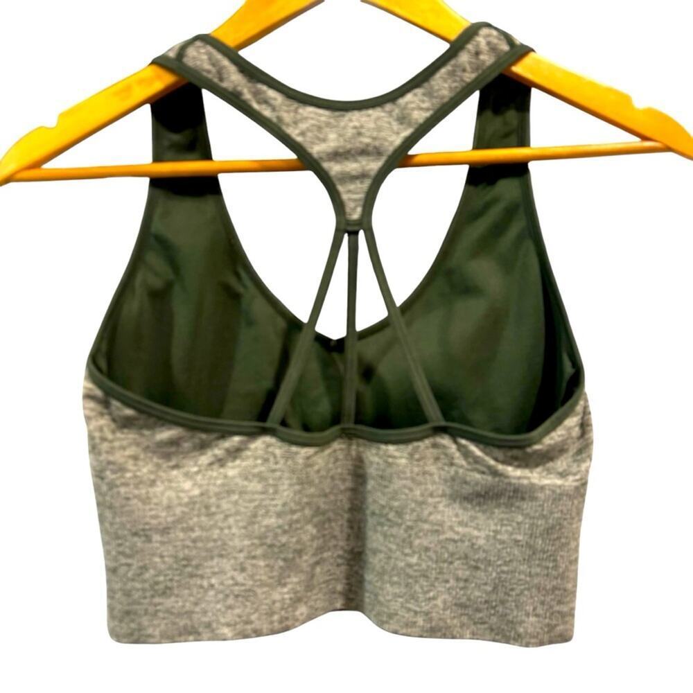 PINK Victoria Secret Heather Gray Green Strappy Sports Bra workout, Size M
